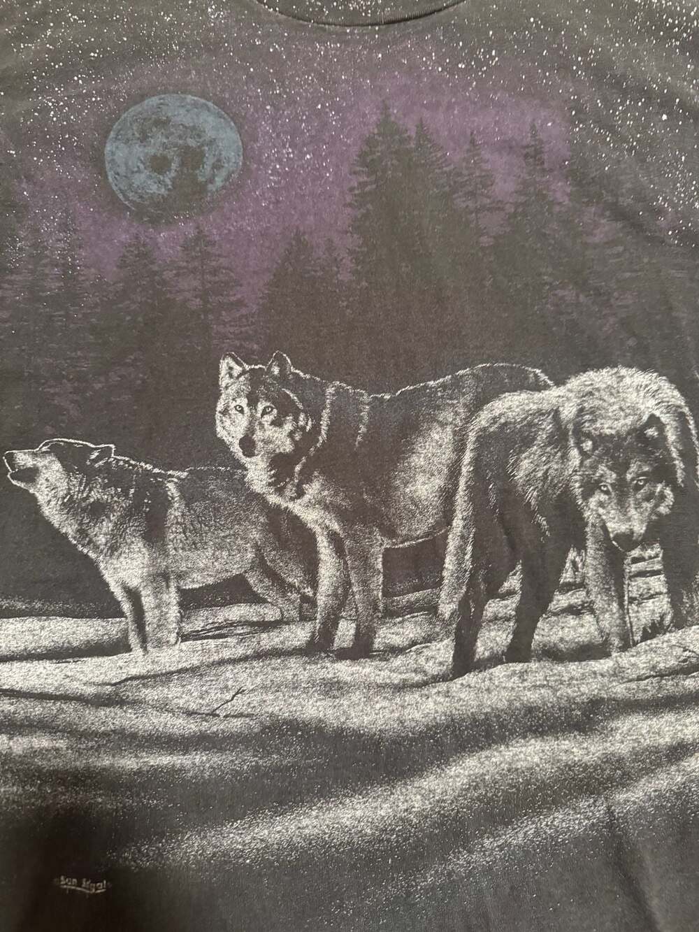 Vintage 1991 San Segal Wolves Night Sky All Over Print T-Shirt XL Anvil - Picture 4 of 4